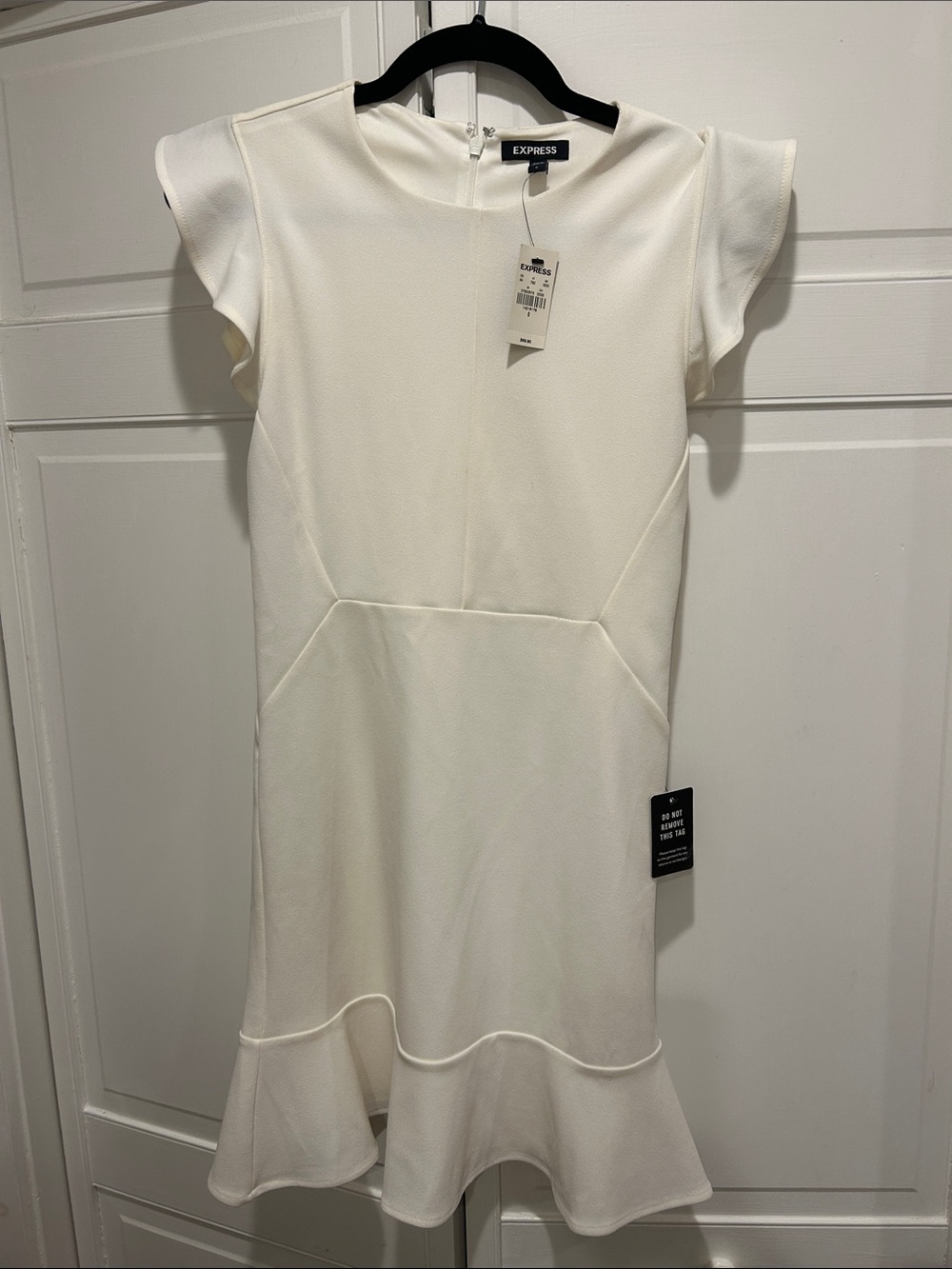 Express Cream Ruffle-Hem Cap Sleeve Dress